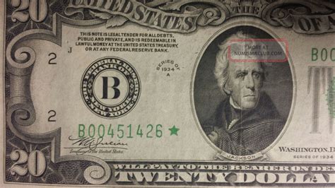 1934 A $20 Dollar Bill Star Federal Reserve Note Old Paper Money