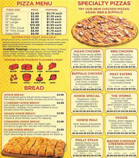 Menu at Hungry Howie's Pizza pizzeria, Cornelius, W Catawba Ave #8