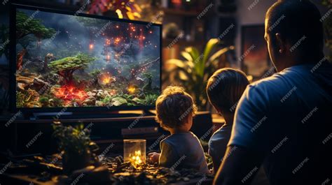 Premium AI Image | family watching tv together