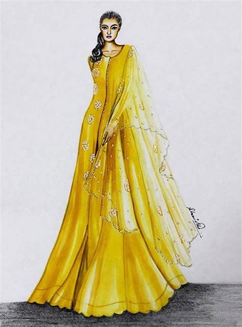 Fashion design drawing of gown dresses by Sharmistha - Trendy Art Ideas