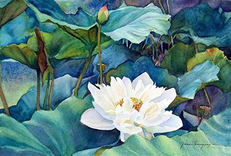 White Lotus by Yvonne Hemingway Watercolor ~ 13" x 17" | Lotus painting ...