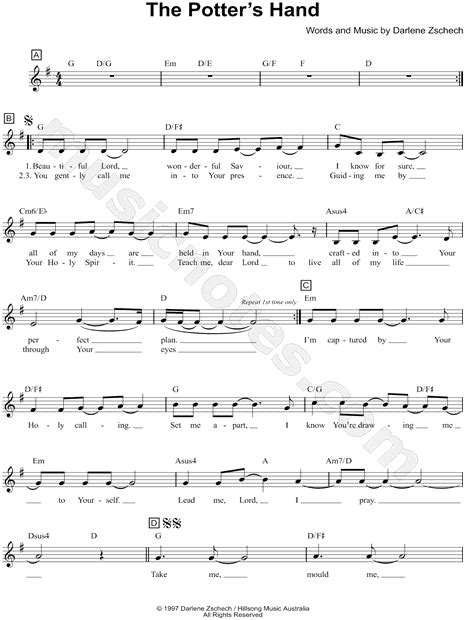 Hillsong "The Potter's Hand" Sheet Music (Leadsheet) in G Major ...