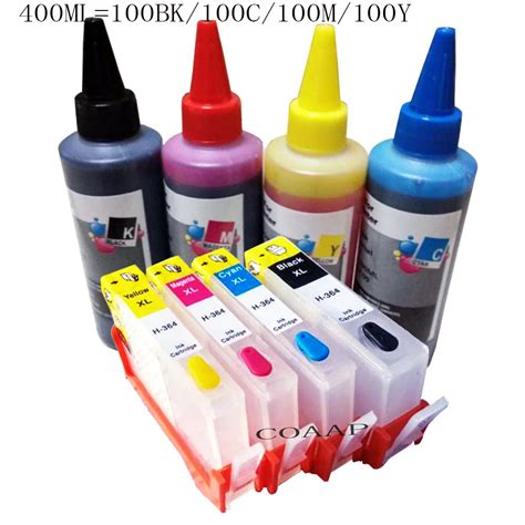 Compatible hp 364 refillable Ink cartridges + 400ml Dye inks for HP ...