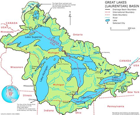 Map of Great Lakes with rivers - Ontheworldmap.com