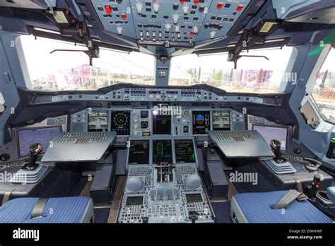 Airbus A380 cockpit. The A380 is the largest passenger airliner in the ...