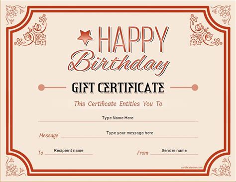 Birthday Gift Certificate Sample Templates for WORD | Professional ...