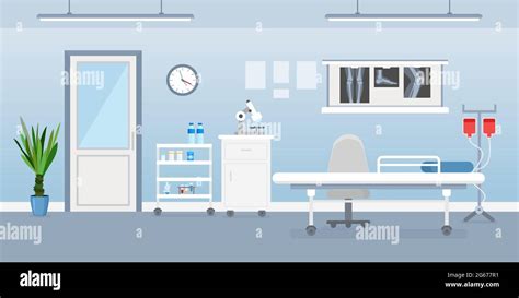 Vector illustration of hospital room interior with medical tools, bed ...