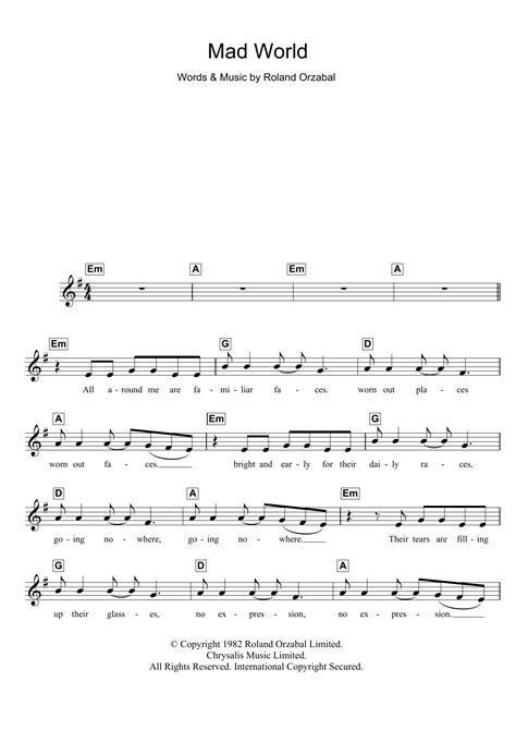 Mad World (from Donnie Darko) Sheet Music | Gary Jules | Piano Chords ...