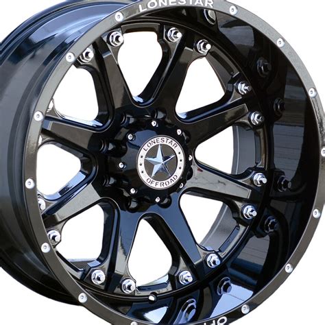 22" Gloss Black Lonestar Bandit Wheels (4), Dodge 2500 8 Lug 22x12 Inch