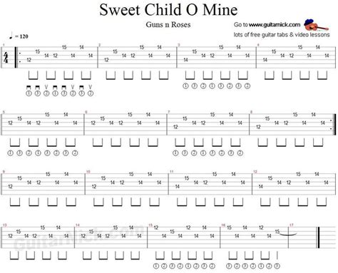 Sweet Child O' Mine: guitar tab - GuitarNick.com | Guitar tabs, Guitar ...