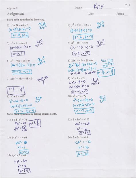 Writing Quadratic Equations Worksheet