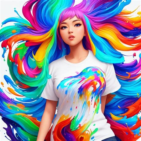 Premium AI Image | A woman with rainbow hair is standing in front of a ...