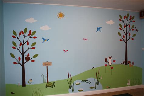 Children's Wall Mural with Trees and Birds