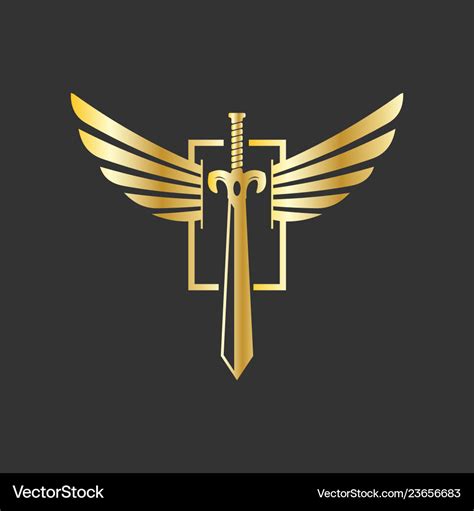 Sword and wings logo design inspiration in gold Vector Image