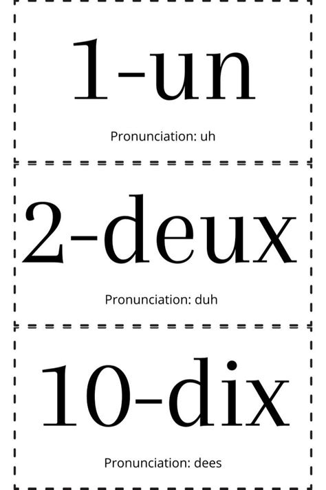 French Numbers from 1 - 20 Printable Flashcards