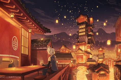 anime japanese lantern festival - Google Search | ファンタジーシティー, 中国建築, 鳥居 イラスト