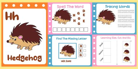 worksheets pack for kids with hedgehog vector. children's study book ...