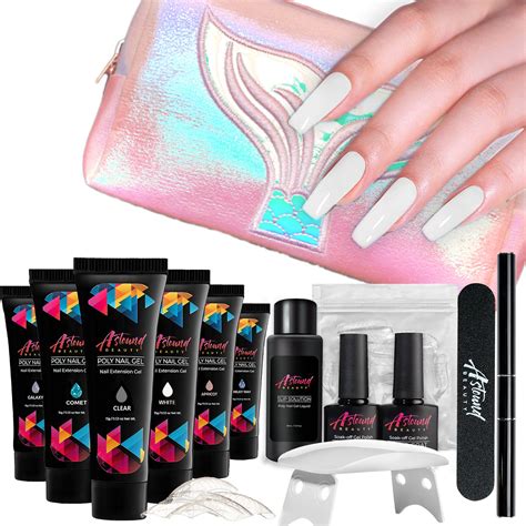 Polygel Nail Kit with LED Lamp, Slip Solution and Glitter Color Polygel ...