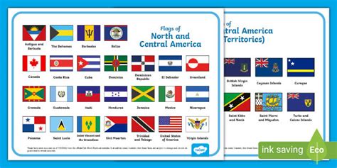 Flags of North and Central America With Names Word Mat