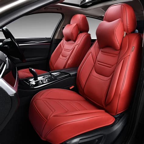 TIEHESYT Red Car Seat Covers Front Pair, Breathable Leather Automotive ...