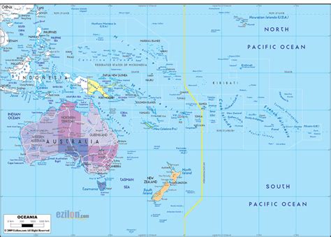 Map of Oceania with Australia and Countries - Ezilon Maps