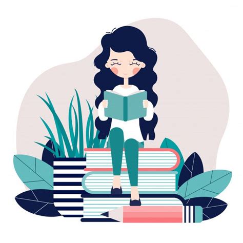 Premium Vector | A girl is sitting and reading a book. | Illustration ...