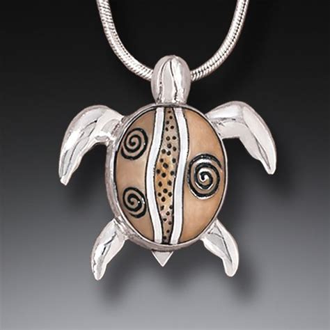 Fossilized Ivory Handmade Silver Sea Turtle Necklace - Turtle