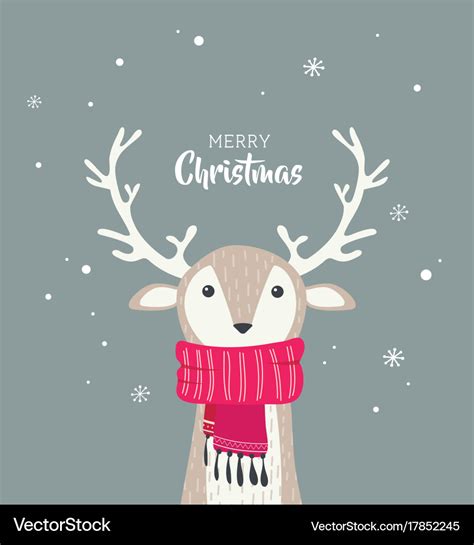 Merry christmas card with cute dear wearing Vector Image