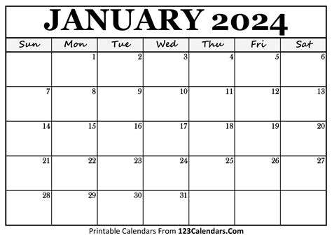 Printable Month Calendar January 2024 - Ashli Camilla