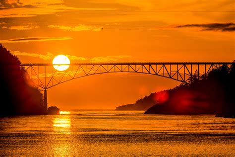 Sunset at Deception Pass Bridge Photograph by Hisao Mogi - Pixels