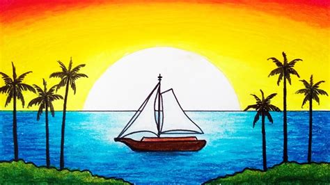 Drawing Easy Sunset Scenery for Beginners | How to Draw Beautiful ...