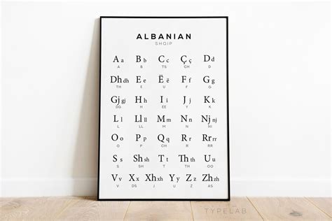 Albanian Alphabet Print, Albania Language Chart Wall Art, Black & White ...