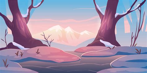 Sunrise in winter forest with frozen pond, nature 14071001 Vector Art ...