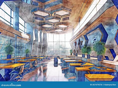 Futuristic School Interior Project, Illustration Stock Illustration ...