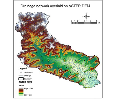 Drainage map of the study area with settlements | Download Scientific ...