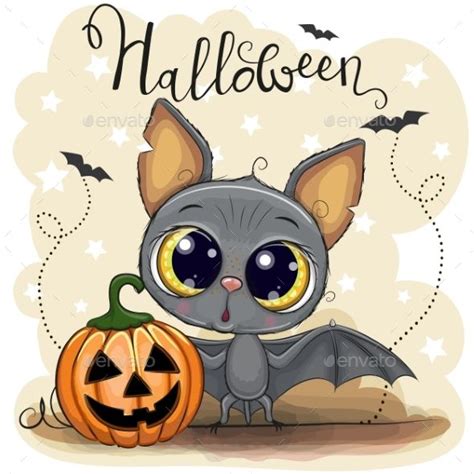 Cute Cartoon Bat with Pumpkin #Cartoon, #Cute, #Pumpkin, #Bat | Cute ...