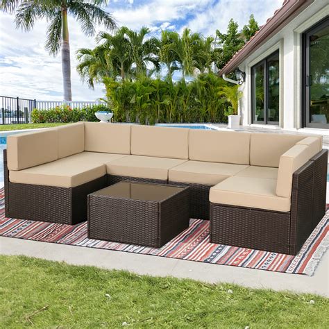 Buy U-MAX 7 Piece Outdoor Patio Furniture Set, PE Rattan Wicker Sofa ...