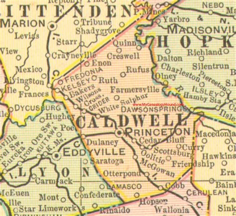 Caldwell County, Kentucky 1905 Map Princeton, KY | Caldwell county ...