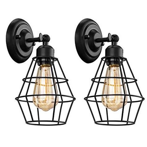 Elibbren Industrial Wall Sconce, 2 Pack, Vintage Wire Cage Wall ...