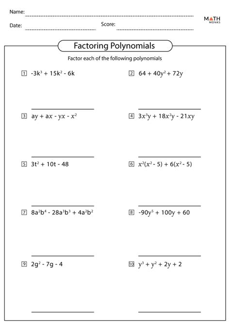 Factor Each Polynomial Worksheet