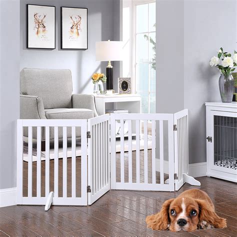 Unipaws Freestanding Wooden Dog Gate, Foldable Pet Gate with 2PCS ...