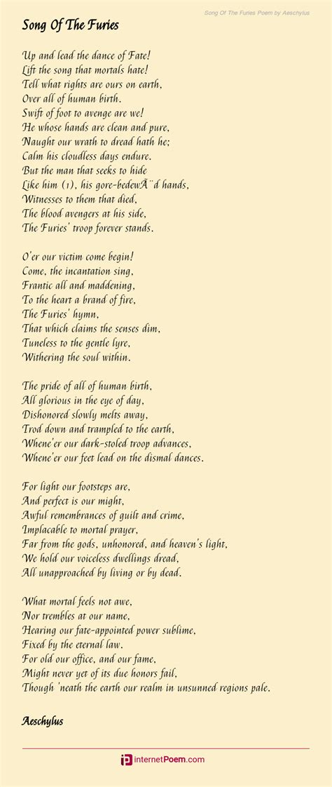 Song Of The Furies Poem by Aeschylus