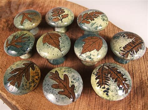 10 ceramic cabinet knobs drawer pulls tree leaves unique in | Etsy