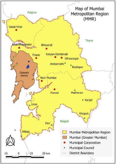 Map showing the Mumbai Metropolitan Region along with the municipal ...