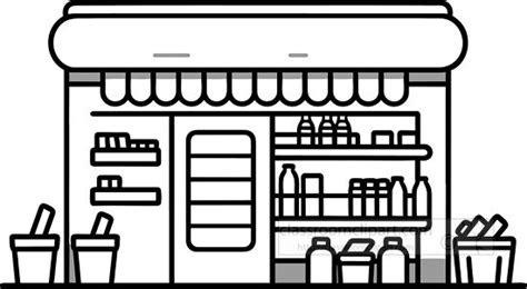 Places and buildings Outline Clipart-supermarket 2 black outline