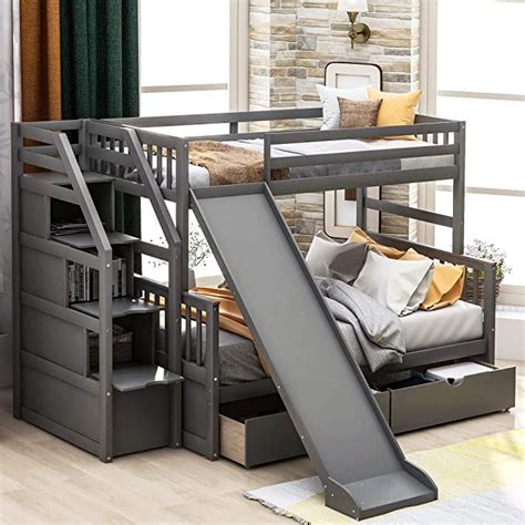 GLCHQ Solid Wood Multifunction Design Kids Loft Twin Over Full Bunk Bed ...