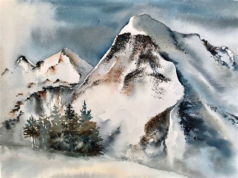 Snowy Mountains (2017) Watercolour by Eugenia Gorbacheva in 2021 ...