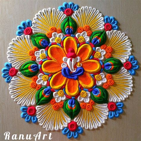 Lord Ganesha rangoli designs by Ranu Art🌺 | Easy rangoli designs diwali ...