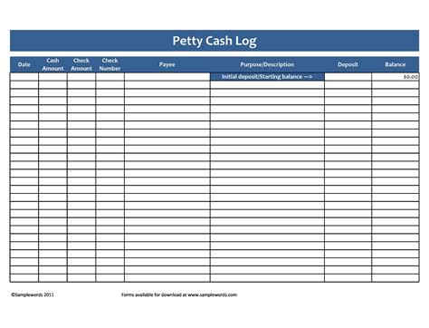 Petty Cash Receipt Template Excel