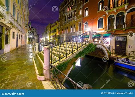 A Street in Venice in the Night Stock Image - Image of illuminated ...